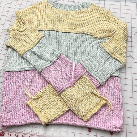 HEM & THREAD Color Block SLV Tassel Drop Shoulder Boho/Beach Pastel Sweater SZ L - Picture 10 of 16